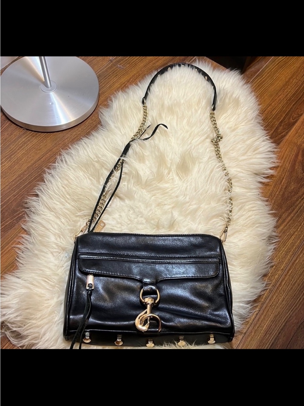 Rebecca Minkoff Black Leather Chain-Accent Shoulder Bag